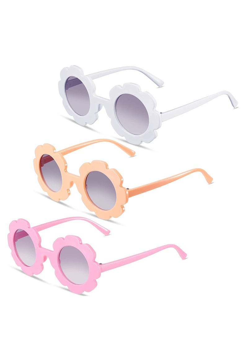 SOLARAE Kids Flower Sunglasses Toddler Girls Round Flower Glasses Baby Cute Sunglasses Outdoor Beach Colorful Eyewear 3 Pieces - Image 1