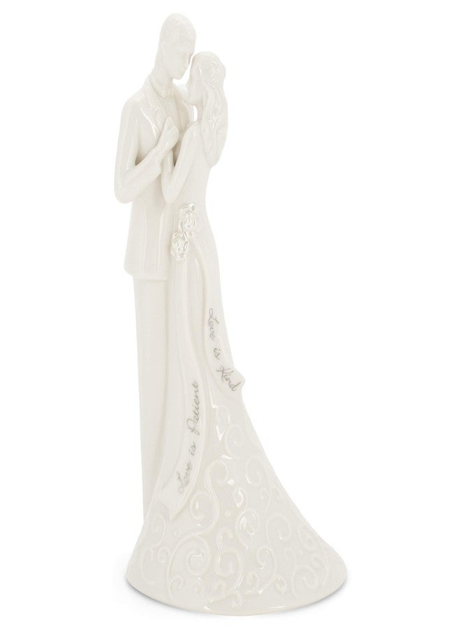 رومان مجسم أنيق للعروسين على شكل كعكة زفاف، مقاس 8.5 بوصة، بنقش "الحب صبور"، مصنوع من البورسلين، تذكار مثالي لحفلات الزفاف أو ذكرى الزواج. - Image 1
