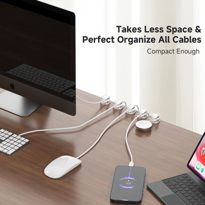 3 قطع من منظم الكابلات ذاتية الارتداد باللون الوردي الفاتح، تعمل بدون بطارية، من نوع USB C. - Image 2