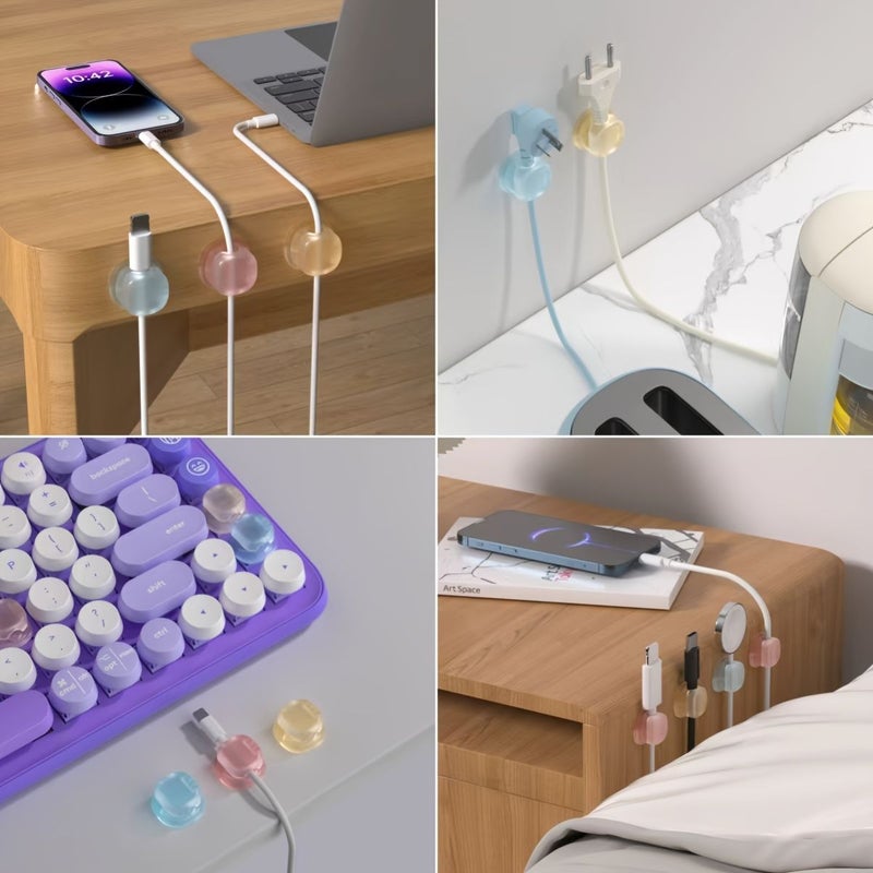 3 قطع من منظم الكابلات ذاتية الارتداد باللون الوردي الفاتح، تعمل بدون بطارية، من نوع USB C. - Image 5