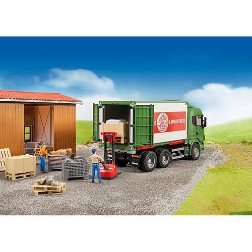 Bruder 02415 Logistics Set with Pallets, Warehouse and Trailer Bins, and Forklift Crates, 14 Piece Set - Image 2