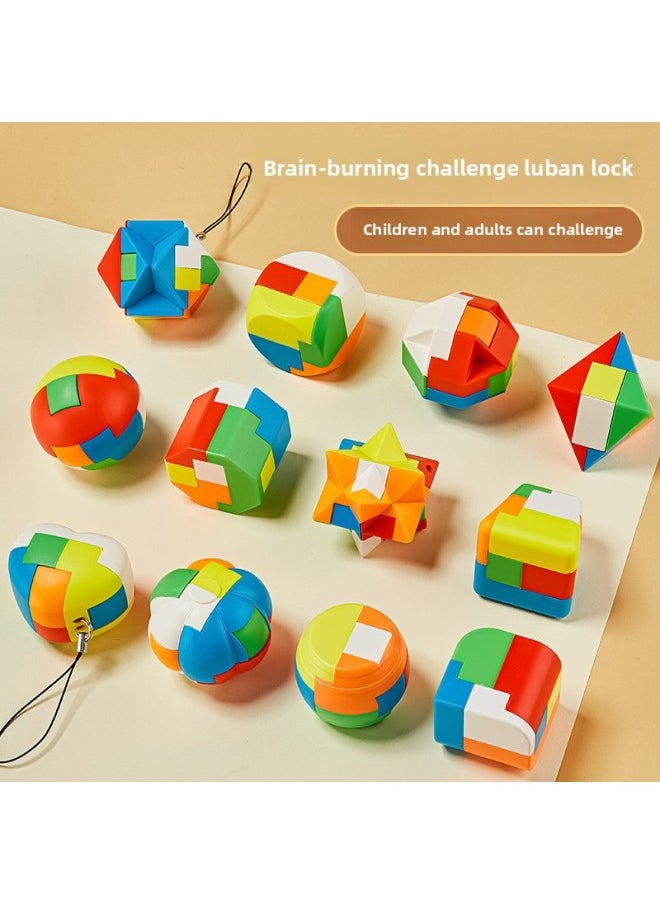 Generic - Lu Ban Lock Kong Ming Lock Full Set Of Children's Intelligence Thinking Training Primary School Students 8-12 Years Old Unbuckle Building Blocks Toys-Color:Entry 6-piece Set Type B (comes With Sling) - Image 1