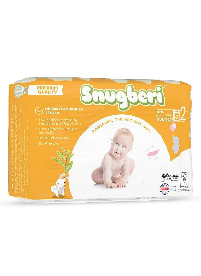Snugberi Snugberi Tape Style Diapers, Size 2 Small, 30 Pieces, 4-7kg - Dermatologically Tested, Chlorine Free, Ultra Absorbent with Leak Protection  - Image 2