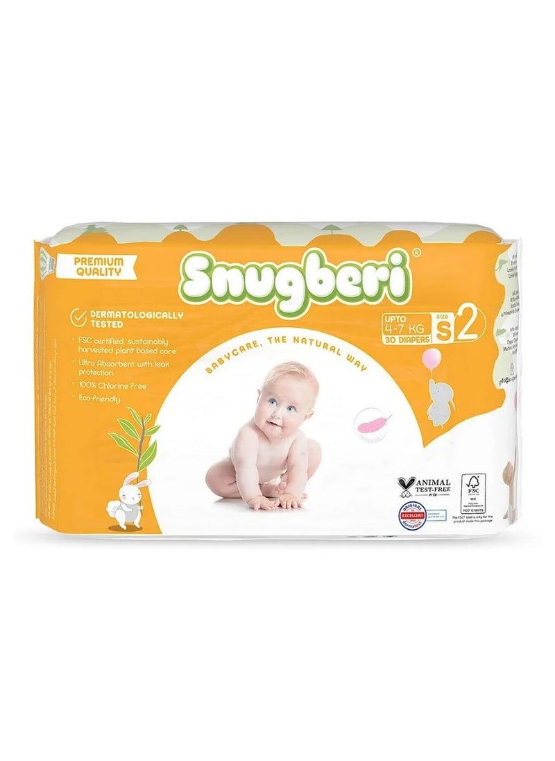 Snugberi Snugberi Tape Style Diapers, Size 2 Small, 30 Pieces, 4-7kg - Dermatologically Tested, Chlorine Free, Ultra Absorbent with Leak Protection  - Image 1