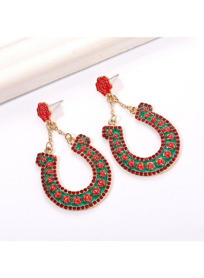 YAHPERN Derby Earrings For Women Derby Riding Suit Earrings Kentucky Derby Race Day Earrings Enamel Silks Dangle Earrings Derby Horse Racing Accessories Outfits Jewelry Gifts (Horseshoe 1) - Image 5