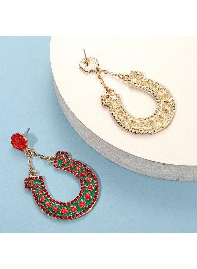 YAHPERN Derby Earrings For Women Derby Riding Suit Earrings Kentucky Derby Race Day Earrings Enamel Silks Dangle Earrings Derby Horse Racing Accessories Outfits Jewelry Gifts (Horseshoe 1) - Image 4