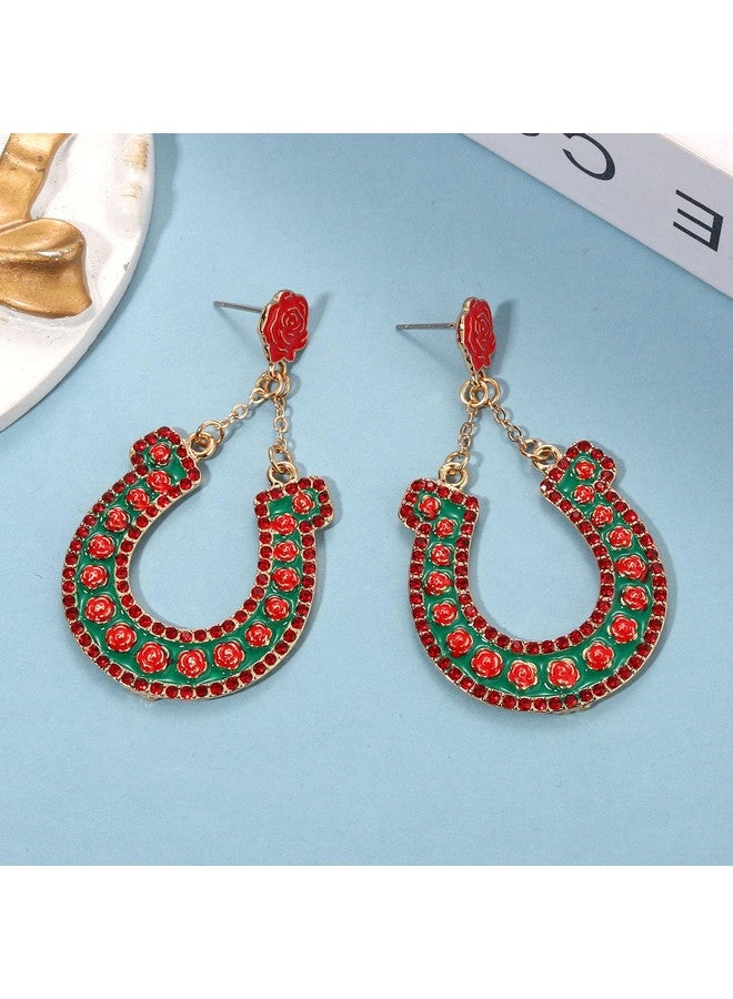 YAHPERN Derby Earrings For Women Derby Riding Suit Earrings Kentucky Derby Race Day Earrings Enamel Silks Dangle Earrings Derby Horse Racing Accessories Outfits Jewelry Gifts (Horseshoe 1) - Image 3