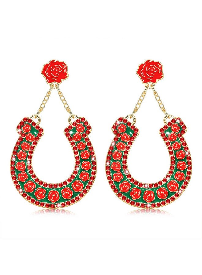 YAHPERN Derby Earrings For Women Derby Riding Suit Earrings Kentucky Derby Race Day Earrings Enamel Silks Dangle Earrings Derby Horse Racing Accessories Outfits Jewelry Gifts (Horseshoe 1) - Image 1