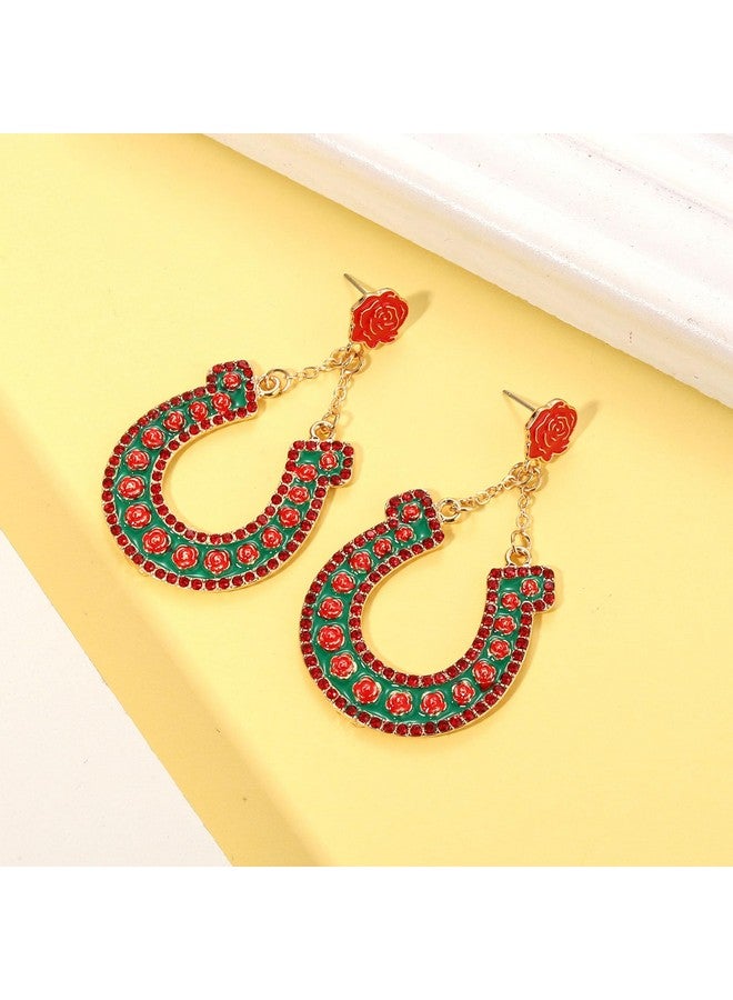 YAHPERN Derby Earrings For Women Derby Riding Suit Earrings Kentucky Derby Race Day Earrings Enamel Silks Dangle Earrings Derby Horse Racing Accessories Outfits Jewelry Gifts (Horseshoe 1) - Image 2
