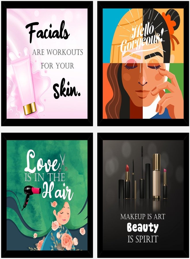 AR Creative Synthetic Fiber Beauty Parlour Wall Frames - Saloon Wall Poster - Saloon Wall Decoration Framed Posters - Hair Saloon Wall Decoration Posters (10 inch x 10 inch), Set Of 4 - Image 1