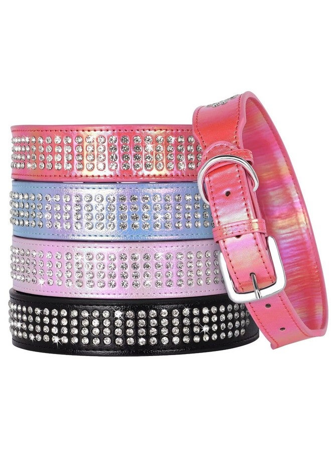 Beirui Bling Rhinestone Dog Collar with Diamonds Studded - Colorful PU Leather Padded 1.5 Inch Wide - Heavy Duty Bedazzled Dog Collar for Medium Large Dogs,19-24",Blue - Image 3