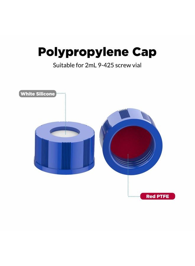Membrane Solutions 100 Pcs 2ml HPLC Vials, Autosampler Vials, 9-425 Sample Vials with Write-on Spot, Graduations, 9mm Blue ABS Screw Caps & Septa for GC Sample vials - Image 3