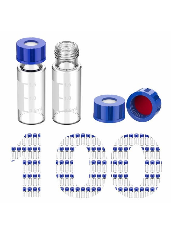 Membrane Solutions 100 Pcs 2ml HPLC Vials, Autosampler Vials, 9-425 Sample Vials with Write-on Spot, Graduations, 9mm Blue ABS Screw Caps & Septa for GC Sample vials - Image 1