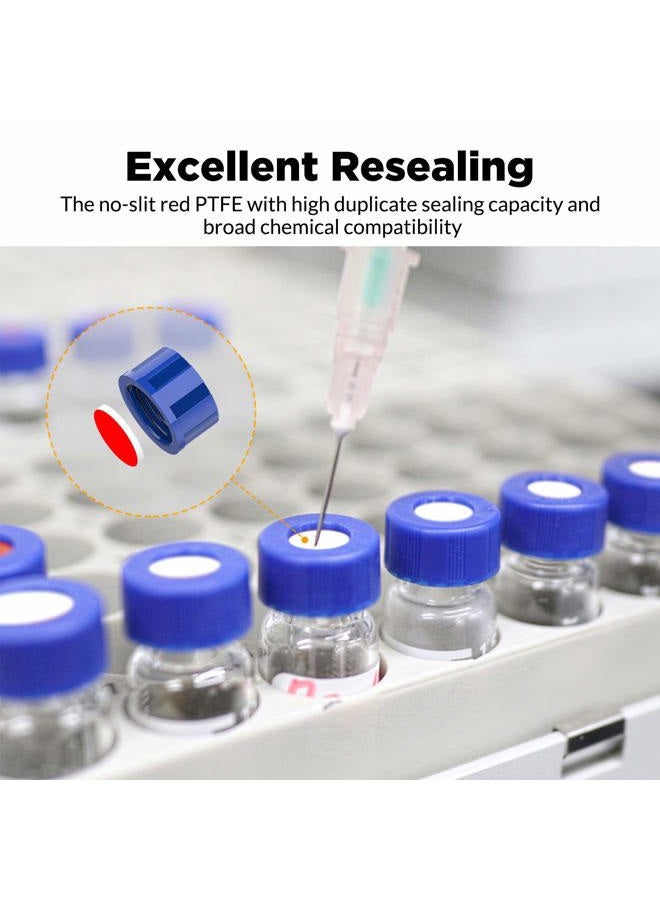 Membrane Solutions 100 Pcs 2ml HPLC Vials, Autosampler Vials, 9-425 Sample Vials with Write-on Spot, Graduations, 9mm Blue ABS Screw Caps & Septa for GC Sample vials - Image 5