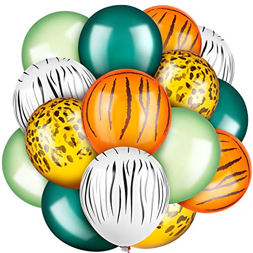 Liliful 24 Pack Jungle Safari Balloons 12 Inch Animal Print Balloons Tiger Zebra Leopard Jungle Safari Theme Party Decor for Wild One Birthday Party Supplies Baby Shower Zoo Theme Decorations - Image 1