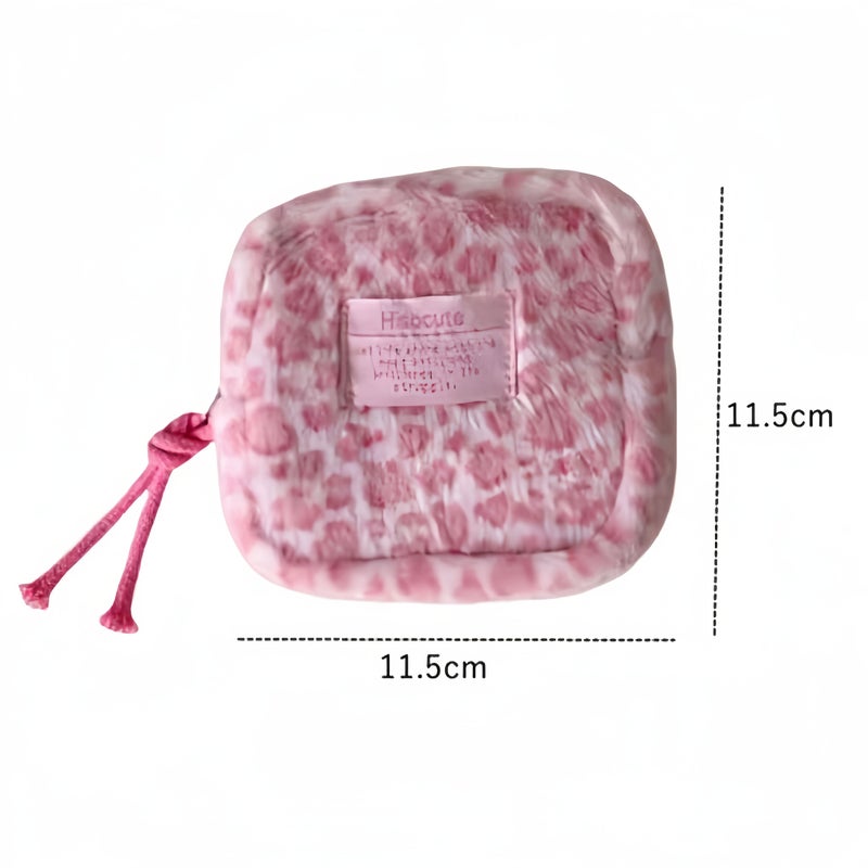 Pink Leopard Print Plush Square Makeup Bag Travel Storage Cosmetic Organizer Compact Gift Carrier Multipurpose Rectangle Pouches - Image 5