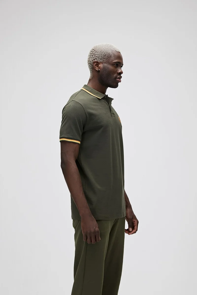 باد بير Polo Neck Logo Printed Khaki Men's T-Shirt