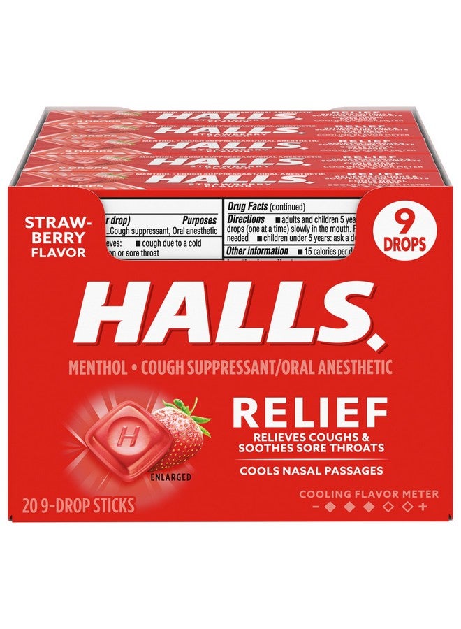 HALLS Relief Strawberry Cough Drops, 20 Sticks of 9 Drops (180 Total Drops) - Image 1