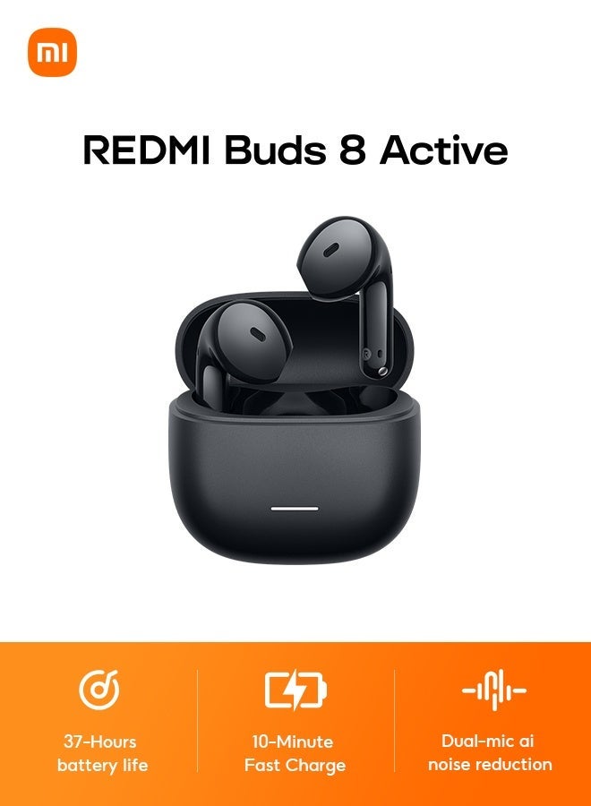 Xiaomi Redmi Buds 8 Active Wireless Earbuds, 37-hour Battery Life, 2 Hours of Battery Life on a 10-minute Charge, 2 Mics for AI Clear Calls, Ip54, Dual-device Connectivity, 6m/s Wind-noise Reduction for Clear Calls, Xiaomi Earbuds App, Compact and Comfortable - Black - Image 1