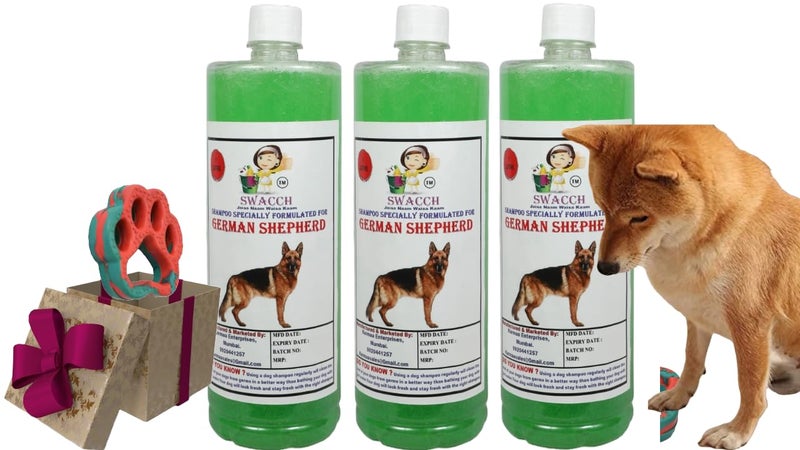 swacch German Shepherd Dog Shampoo + Paw Shape I Rubber Dog Toy for Training and Interactive I Durable & Safe I Combo Pack I 3 Litre Neem Alovera - Image 1