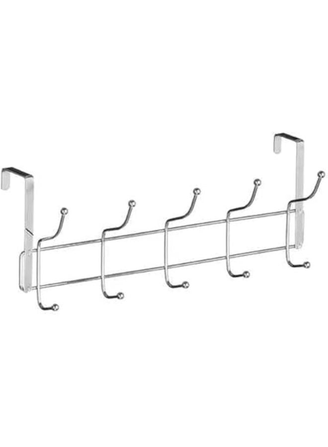 ECVV Stainless Steel Door Hanger 5 Hooks, Heavy Duty Organizer Hanger Stainless Steel Towel Rack for Bedrooms, Clothes, Towels, Purses, Jackets and Bags, Silver | 23 x 11 x 6 cm | - Image 1