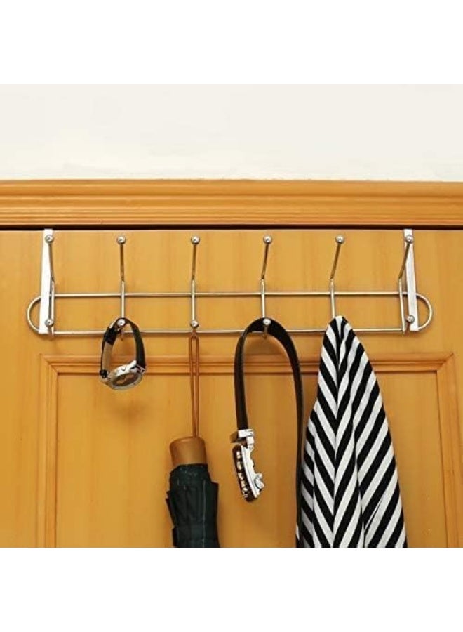 ECVV Stainless Steel Door Hanger 5 Hooks, Heavy Duty Organizer Hanger Stainless Steel Towel Rack for Bedrooms, Clothes, Towels, Purses, Jackets and Bags, Silver | 23 x 11 x 6 cm | - Image 2