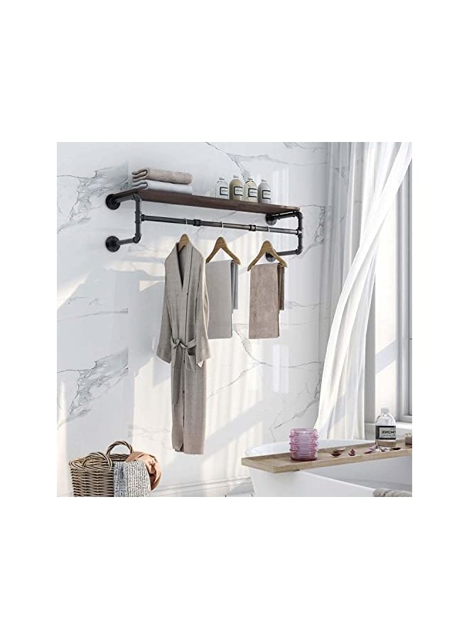 Zaboon Mounted Clothes Rack Shelf: Industrial Pipe Garment Bar With Shelves Black Iron Display Hanging Clothes Rod Heavy Duty Iron Storage Bracket For Living Room Laundry Kitchen - Image 3