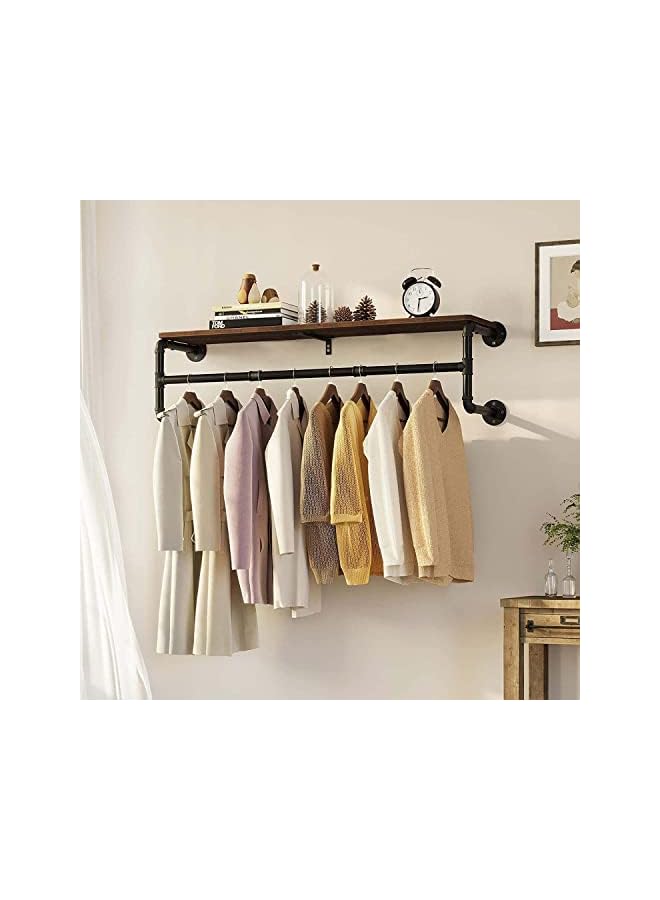 Zaboon Mounted Clothes Rack Shelf: Industrial Pipe Garment Bar With Shelves Black Iron Display Hanging Clothes Rod Heavy Duty Iron Storage Bracket For Living Room Laundry Kitchen - Image 2