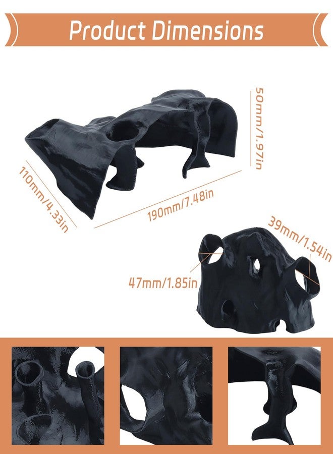 Saim Aquarium Cave Decor - 3D Printed Fish Hideout Tunnel for Betta, Guppy & Corydora Catfish - Natural Curved Shrimp Hideout with Multi-Hole Design Fish Tank Underground Corner Cave (Black, Medium) - Image 2