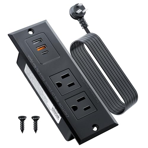 DOACE Recessed Power Strip with USB C Fast Charging Conference Recessed Outlet,Space-Saver for Furniture Side Table,2 AC Outlets,3 USB Ports,6ft Cord, for Home - Image 1