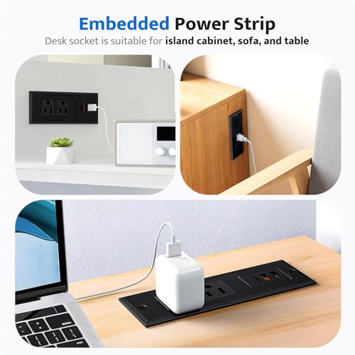 DOACE Recessed Power Strip with USB C Fast Charging Conference Recessed Outlet,Space-Saver for Furniture Side Table,2 AC Outlets,3 USB Ports,6ft Cord, for Home - Image 5
