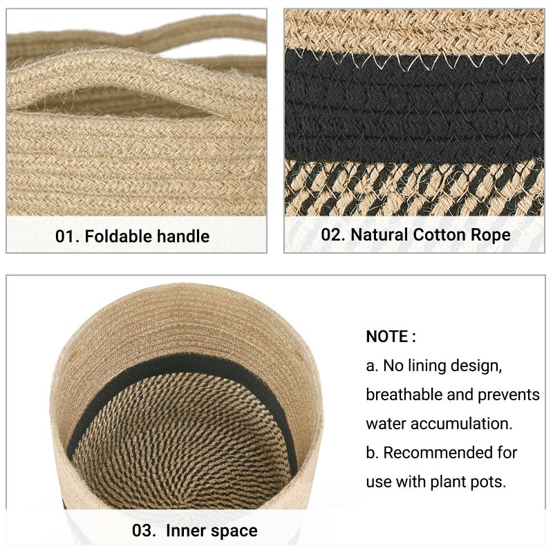 Dahey Jute Rope Plant Basket Modern Woven Storage Basket for 12" Indoor Planter, Decorative Flower Pots Cover Laundry Bin with Handle Rustic Home Decor, Black - Image 5