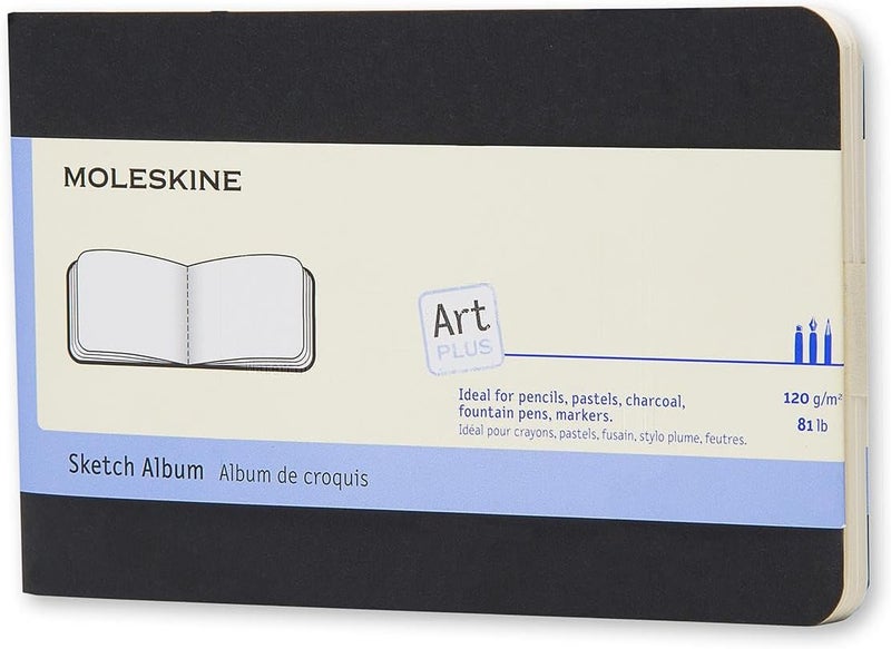 موليسكين ألبوم رسم فني، غلاف ورقي، جيب (3.5 بوصة × 5.5 بوصة)، سادة/فارغة، أسود، 72 صفحة