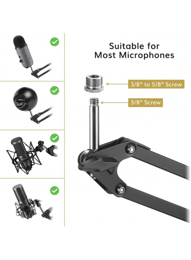 TONOR Microphone Stand Extension Arm, TONOR Studio Suspension Scissor Boom Arm with Pop Filter, 3/8" to 5/8" Adapter, Mic Clip, Upgraded Heavy Duty Clamp for Blue Yeti Snowball Ice and Other Mics(T30)  - Image 4