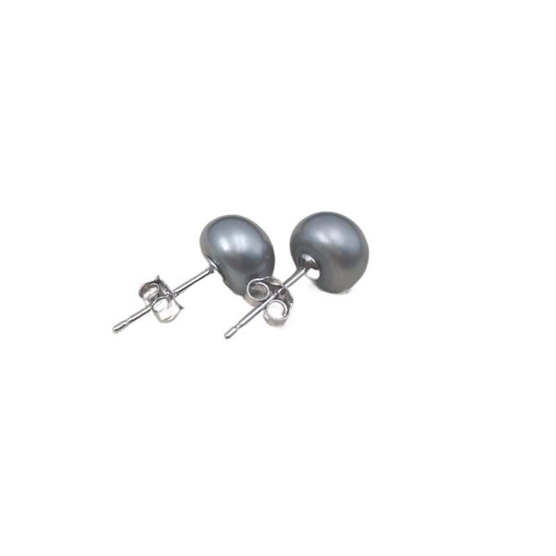 AD Gray Pearl Stud Earrings with 925 Sterling Silver and Drop Accent Lightweight Statement Jewelry for Daily Wear and Dressy Styling - Image 1