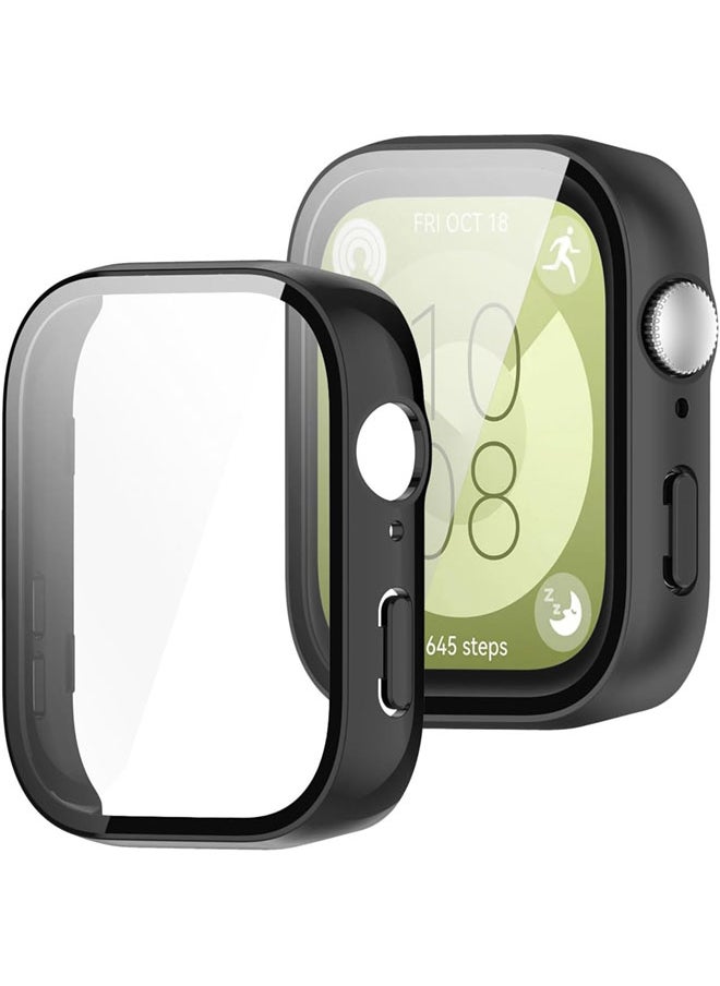 SJet Huawei Watch Fit 3 Case Hard PC Case with Tempered Glass Screen Protectors Full Protective Cover(Black)  - Image 2