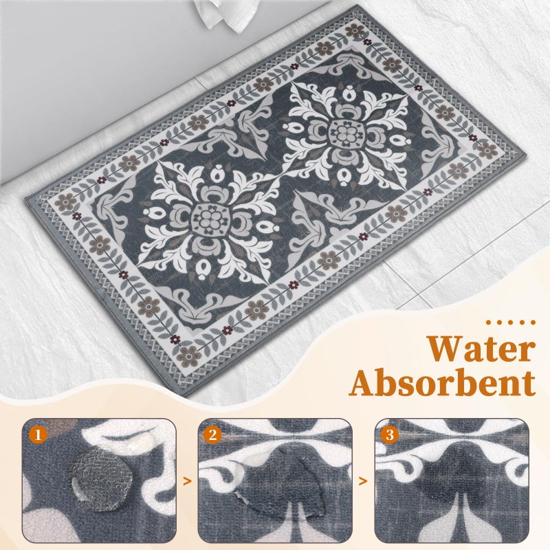 DailyCuddles 3-Piece Kitchen Rugs, Non-Slip & Washable Floor Mats, Water-Absorbent Area Pad, Standing Desk Mat for Office, Home, Doorway, Laundry, Kitchen Accessories (Grey) - Image 4