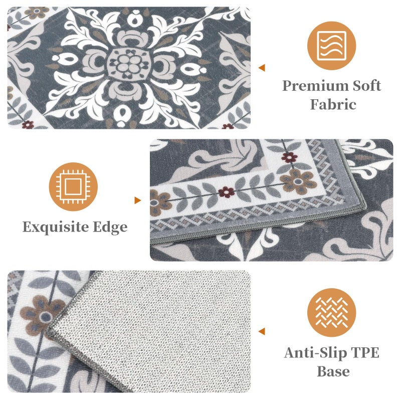 DailyCuddles 3-Piece Kitchen Rugs, Non-Slip & Washable Floor Mats, Water-Absorbent Area Pad, Standing Desk Mat for Office, Home, Doorway, Laundry, Kitchen Accessories (Grey) - Image 3