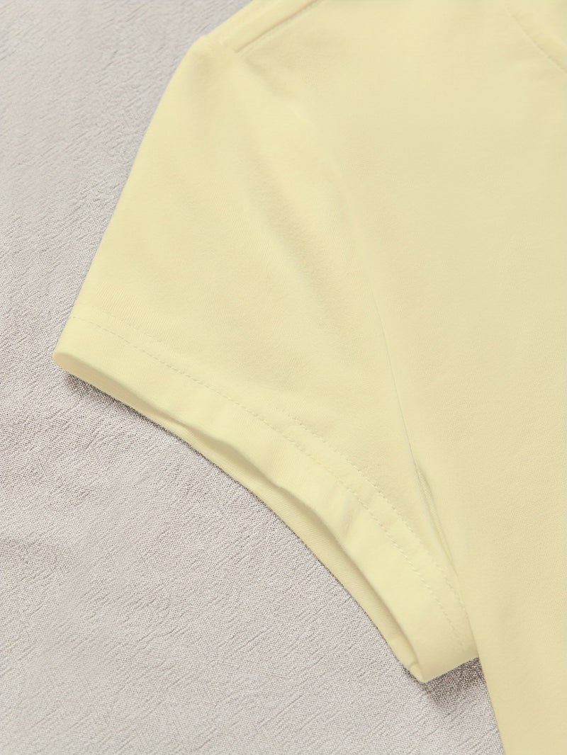00008 - Women'S Tight Top Hibiscus Floral Print Pure Desire Korean Y2K Summer Round Neck Short Sleeve T - Shirt, Women'S Clothing QHH1315 - 【Light Yellow】 / XS - Image 4