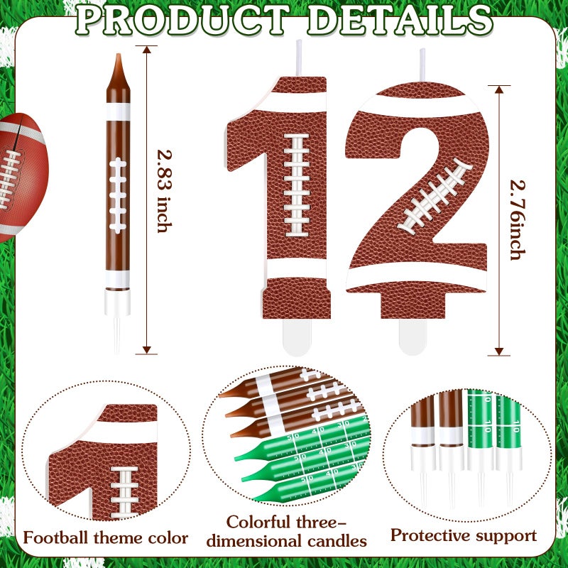 Photect 11 PCS Football Birthday Candles Number Candle Sports Cake Topper Decor Football Themed Birthday Cake Decorations for Boys Girls Kids Party Supplies (Number 12) - Image 2