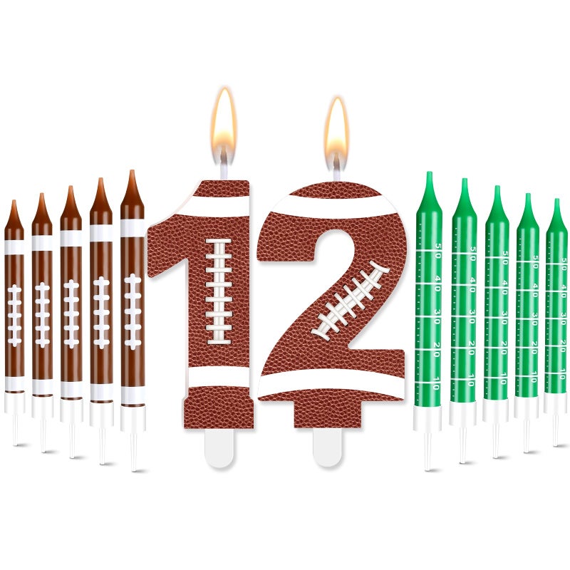 Photect 11 PCS Football Birthday Candles Number Candle Sports Cake Topper Decor Football Themed Birthday Cake Decorations for Boys Girls Kids Party Supplies (Number 12) - Image 1