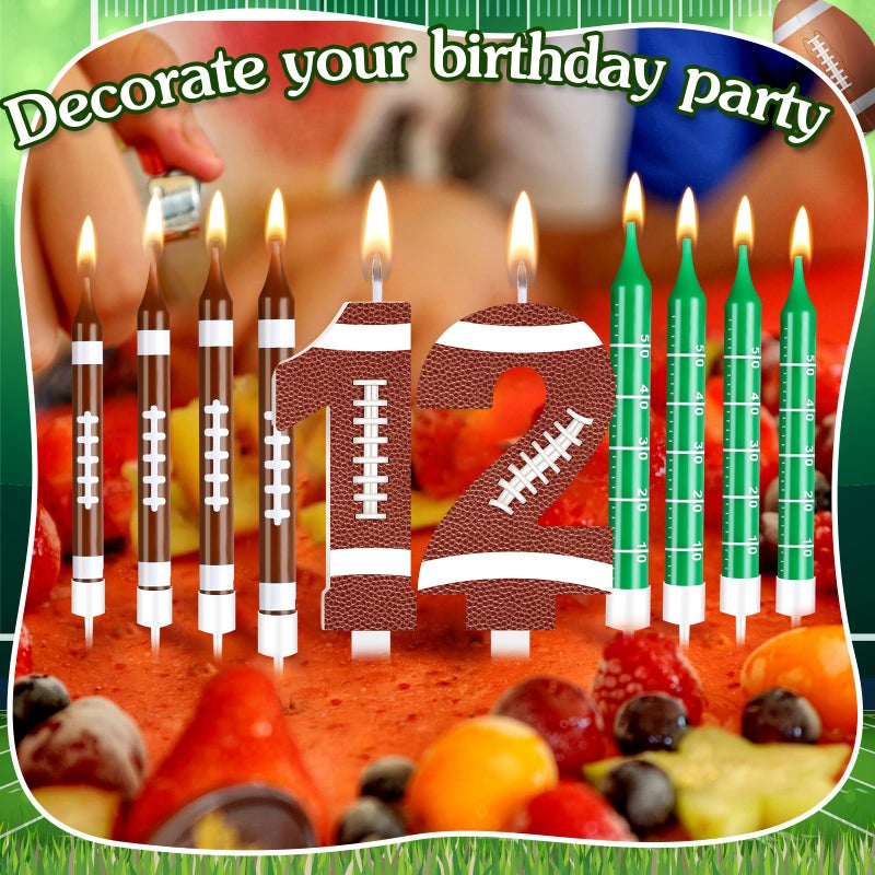 Photect 11 PCS Football Birthday Candles Number Candle Sports Cake Topper Decor Football Themed Birthday Cake Decorations for Boys Girls Kids Party Supplies (Number 12) - Image 4