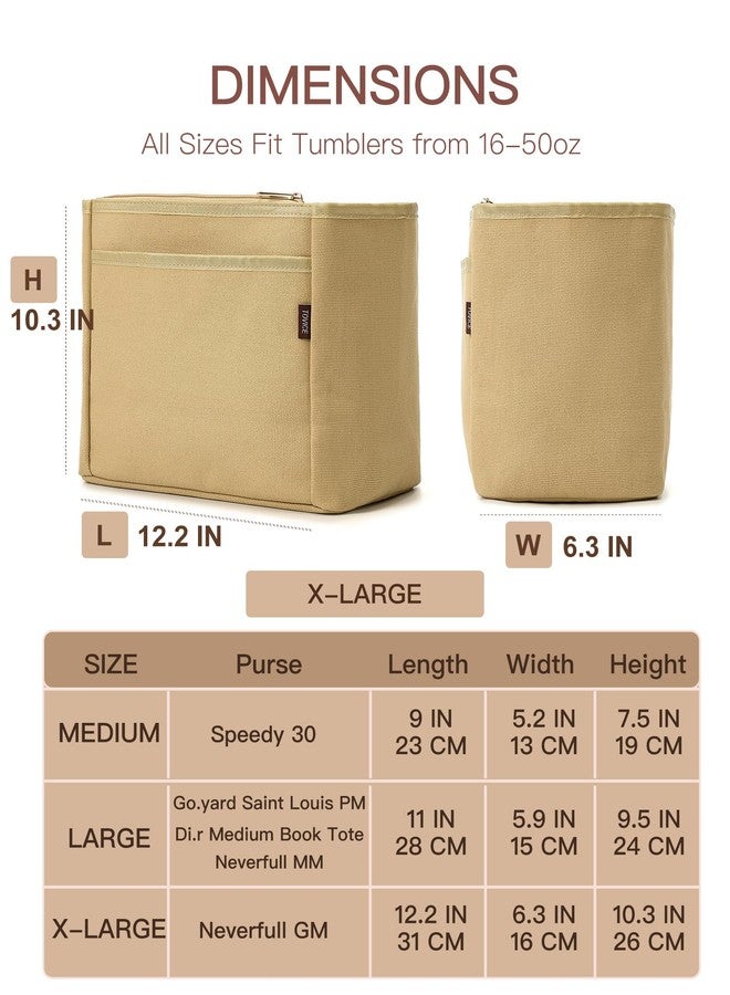 TOVICE Tote Bag Organizer Insert with Stanley Cup Holder and Zipper Bag, Compatible with Neverfull, Saint Louis and More, 9 Pockets (Beige, Large) - Image 4