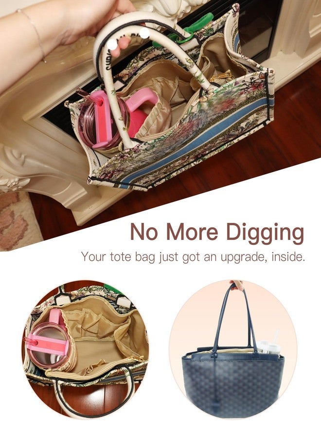 TOVICE Tote Bag Organizer Insert with Stanley Cup Holder and Zipper Bag, Compatible with Neverfull, Saint Louis and More, 9 Pockets (Beige, Large) - Image 5