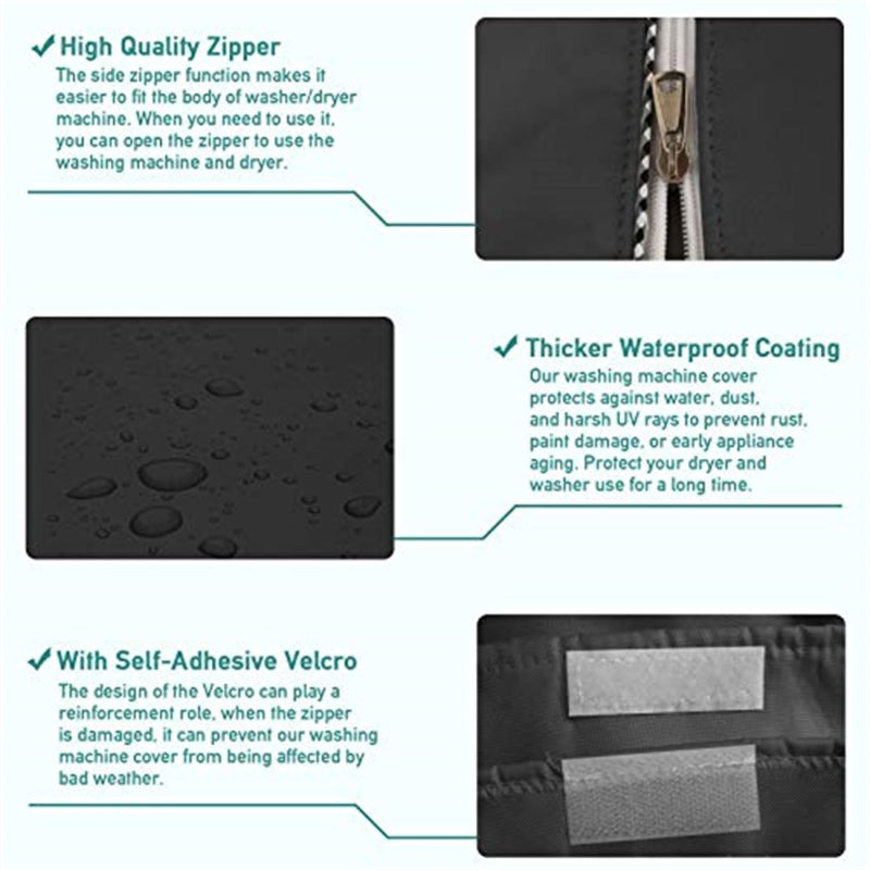 STARTWO Washer/Dryer Cover,Washer and Dryer Coversï¼ŒWashine Machine Cover for Waterproof and Dustproof Thickening Front-Loading Machineï¼ŒWasher Cover Fit for Most Front-loading Washer (black) - Image 4