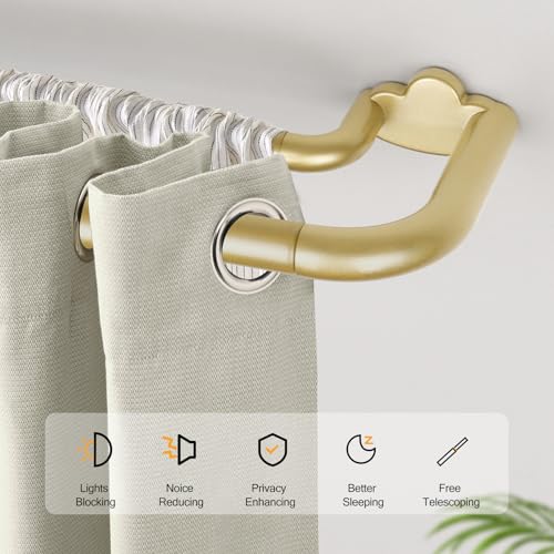 HOTOZON Double Curtain Rods 32 to 115 Inches, HOTOZON Blackout Double Curtain Rods for Windows 83 to 111 Inches (6.9-9.25 ft), 6/8 Inches Wrap Around Room Darkening Telescoping Drapery Rod, Gold - Image 2