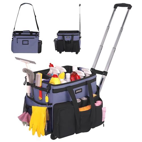 JKAOO Large Rolling Cleaning Caddy Bag with Detachable Trolley, Waterproof Cleaning Caddy on Wheels for Housekeepers, Cleaning Cart Supplies Organizer for Home,Car,Office,Picnic (Denim Blue)(InPatent) - Image 1