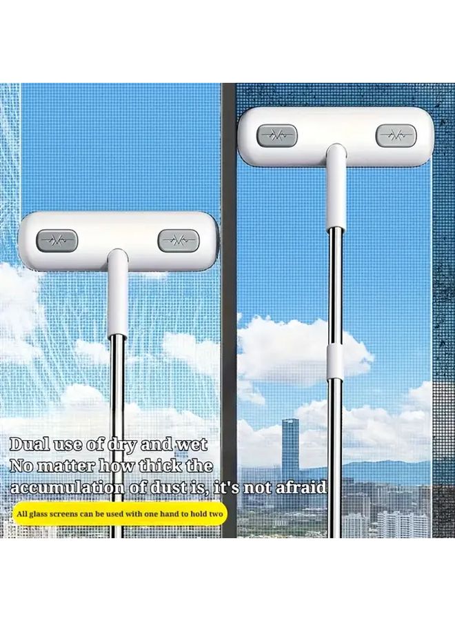 فرشاة تنظيف النوافذ السحرية البيضاء بقضيب مزدوج قابل للسحب بطول قابل للتعديل - Image 5