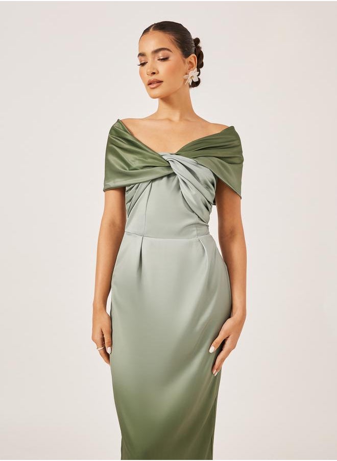 Styli - Front Knot Ombre Print Short Sleeves Sheath Midi Dress - Image 1