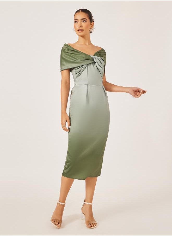 Styli - Front Knot Ombre Print Short Sleeves Sheath Midi Dress - Image 1